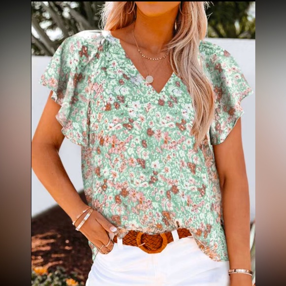 Tops - Bohemian Print V-Nevk Loose Blouse